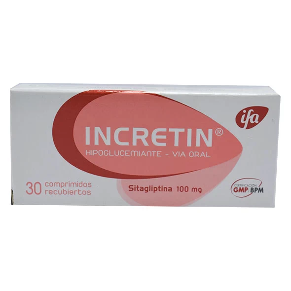 INCRETIN HIPOGLUMIANTE 100 MG X 30 COMP SITAGLIPTINA 100MG