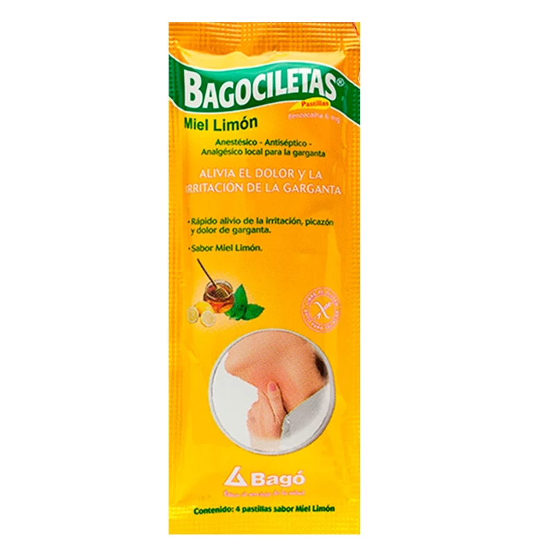 BAGOCILETAS PLUS MIEL LIMON X SOBRE POR 4 PASTILLAS