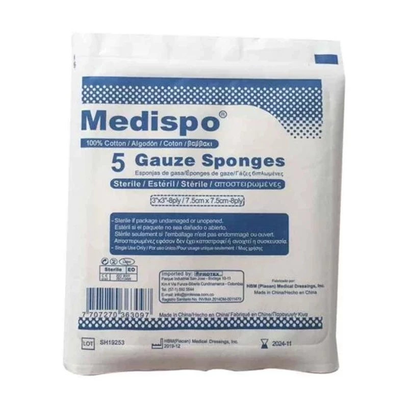 GASA ESTERIL 7.5CM X 7.5 CM (5PZAS/PAQ X 20 PAQ)