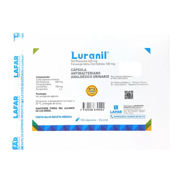 LURANIL 400/100 MG X 150 CAP