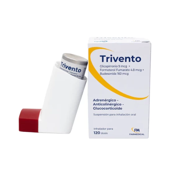 TRIVENTO EST. X1 FRACO INHALADOR (GLICOPIRRONIO 9MCG + FORMOTEROL FUMARATO 4.8MCG + BUDESONIDA 160MCG)