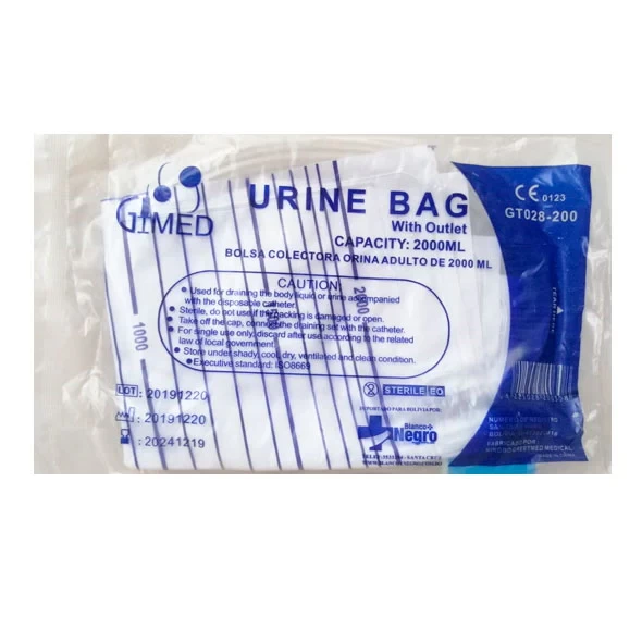 BOLSA COLECTORA DE ORINA ADULTA DE 2000 ML C/DESAGUE BLANCO Y NEGRO