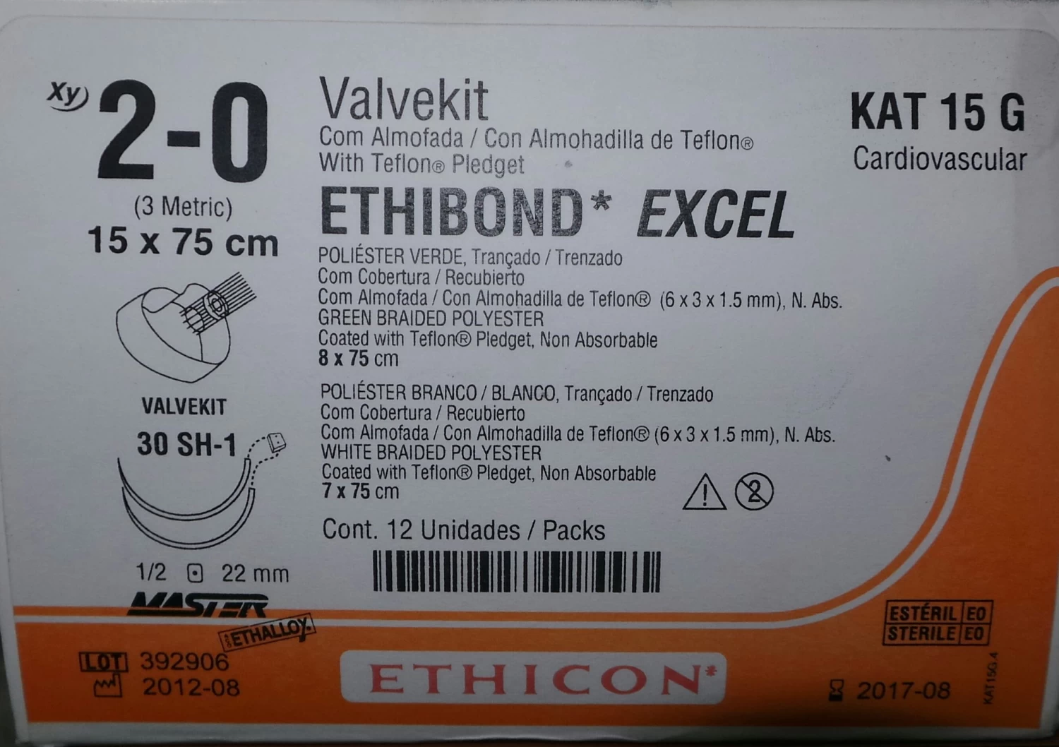 VALVEKIT C/ALMOADILLA ETHIBOND EXCEL KAT 15 ETHICON